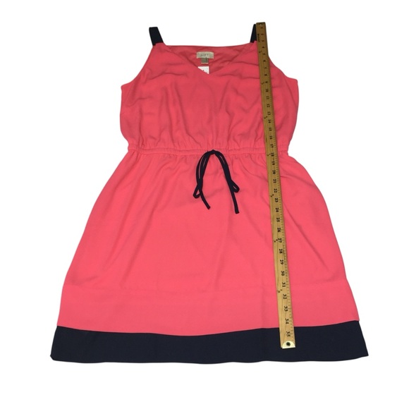 NWT L Ann Taylor LOFT Pink Navy Blue Drawstring Summer Dress - Women Large - Picture 5 of 12